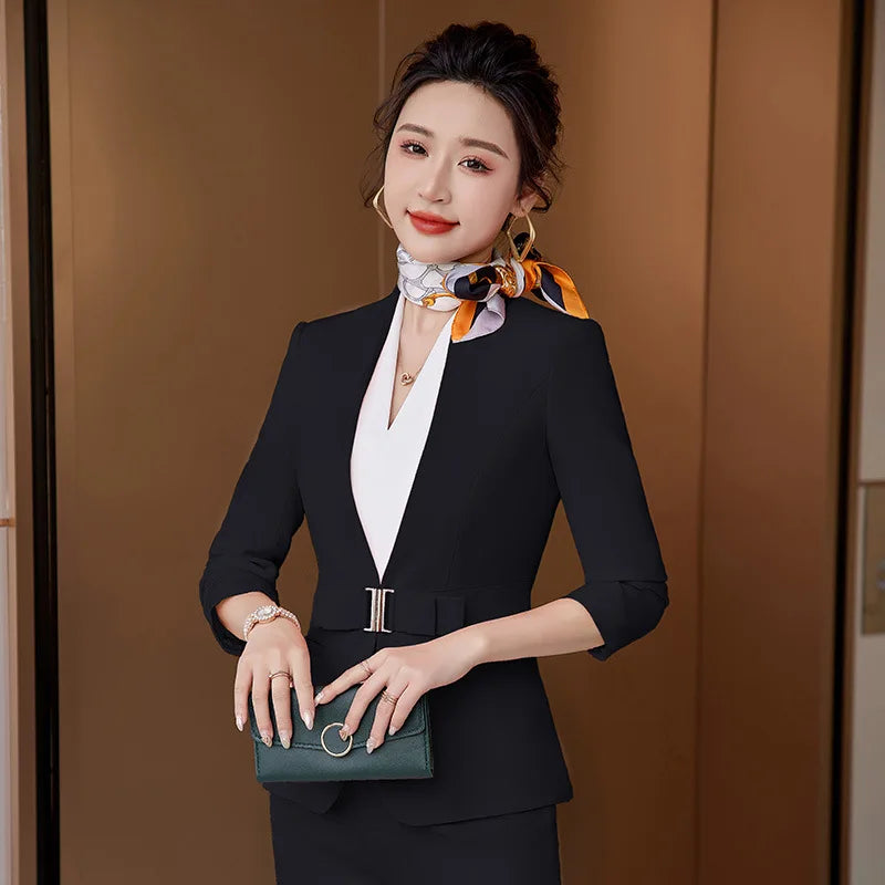 Formal Office Pant Suit For Womens Blazers Pant Set Long Sleeve Uniform Elegant Feminino Business Formal Work Suit oversize 3XL