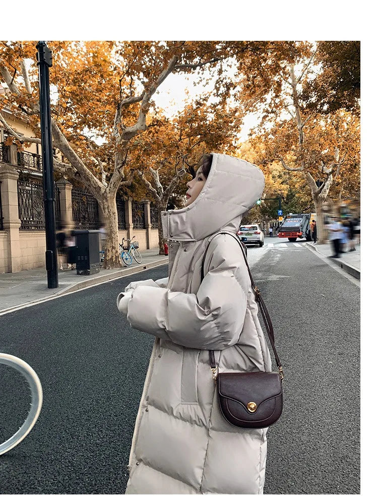 ITOOLIN Women Casual Down Coat Thicken Cotton Warm Hooded Long Coat Long Sleeve Parkas Button Pocket Autumn Winter Office Coat