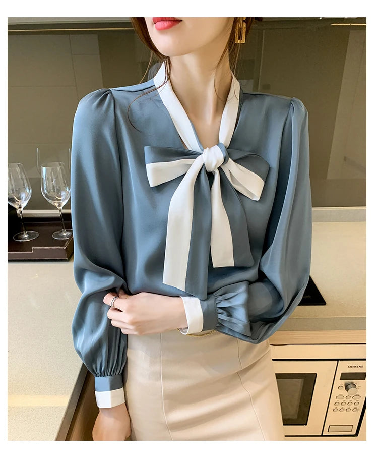Elegant Office Blouses Women Chiffon Autumn Winter Korean Fashion Casual Streetwear Blusas Mujer Puff Sleeve Ladies Tops Shirts