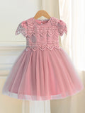 Girl Wedding Dress Pink Princess Costume Lace and Gauze Design Suitable for Girl Wedding Birthday Party Dress