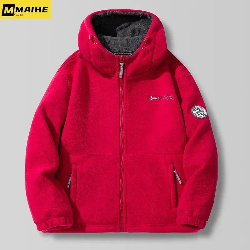 Men's Winter Jacket 2023 New Boxing mountain Fleece Hoodie Jackets Women's Fall Fashion Lamb Wool Long Sleeve Warm Coat For Men