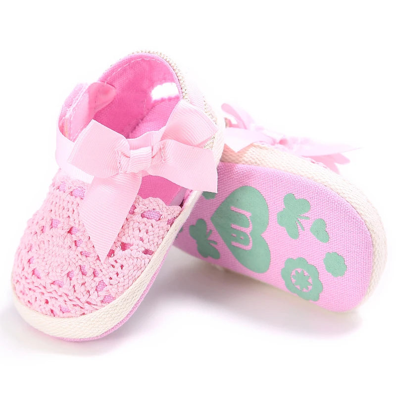 Newborn Toddler Baby Shoes Girl Baby Crib Shoes Princess Flower Bow Baby Cotton Sole First Walker Sneakers 0-18 Months