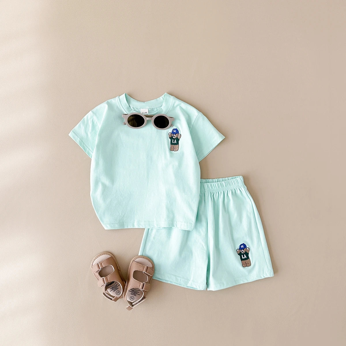 INS Summer Baby Boys Clothes Baby Girls Suit Bear Embroidery Thin Sports T-shirt Baby Cotton Infant Outfit Set Children Clothing