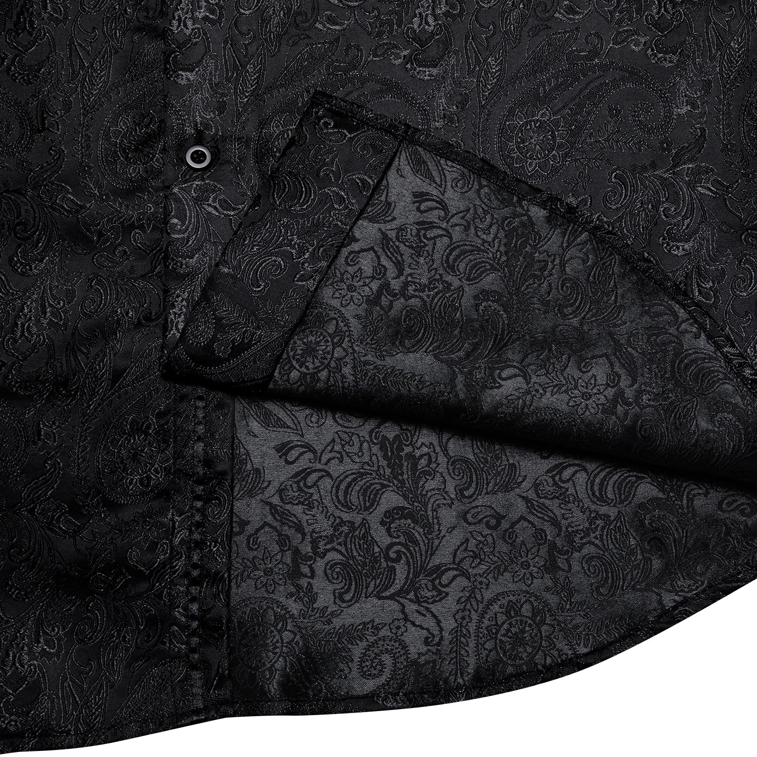 DiBanGu Silk Polyester Dress Shirts for Men Black Solid Paisley Red Silver Long Sleeve Turn Down Collar Prom Social Men's Shirt