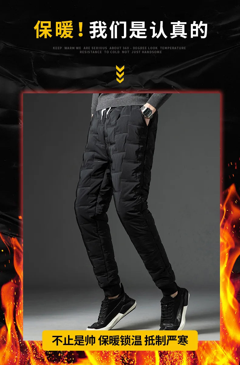 2025 Winter Warm Pants Men's Thicken Dowm Cotton Pants Outdoor Casual Joggers Pants Windproof Waterproof Thermal Trousers Male