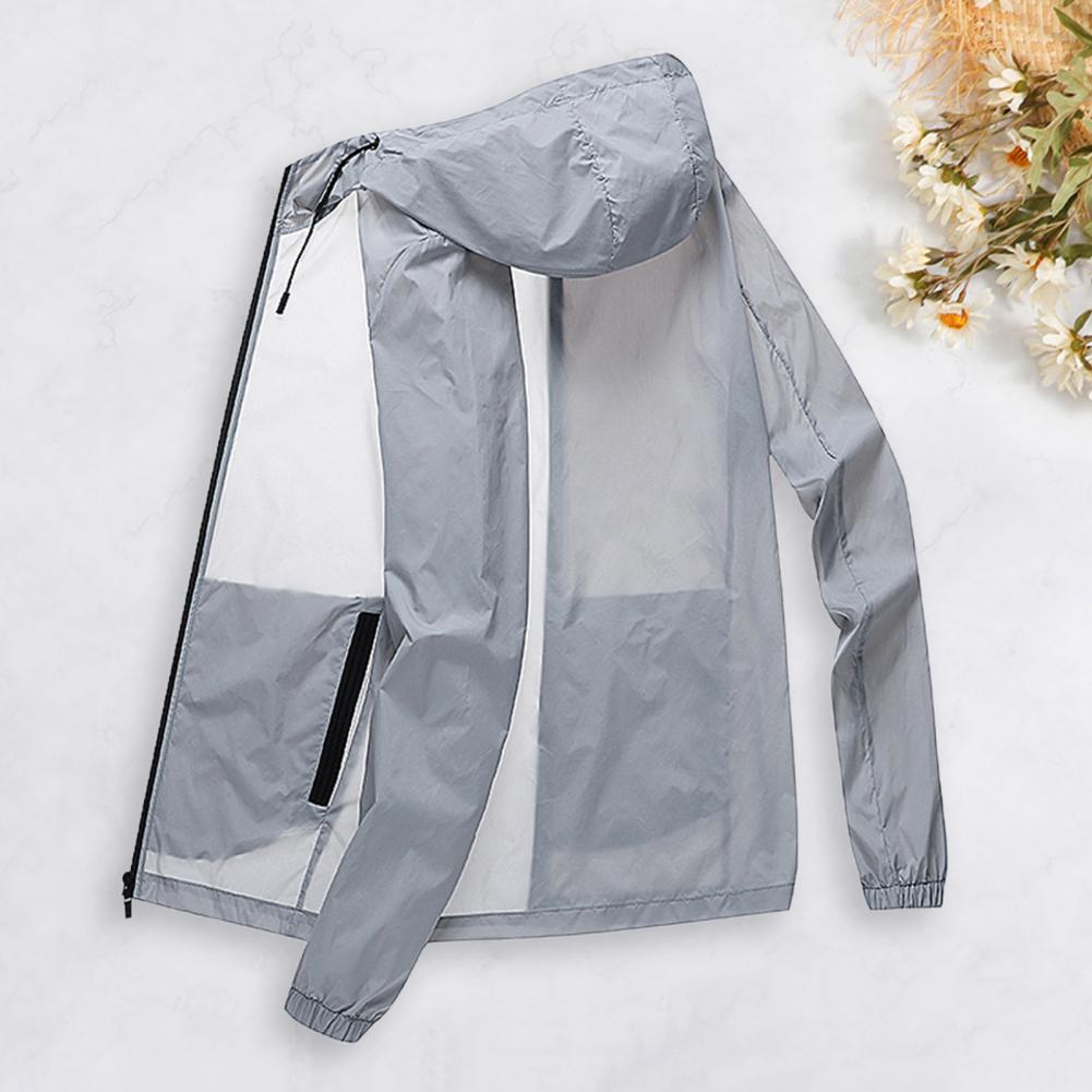 Men Summer Sunscreen Coat Hooded Thin Anti-UV Zipper Closure Solid Color Sunshade Long Sleeves Plus Size Fishing Men Summer Jack