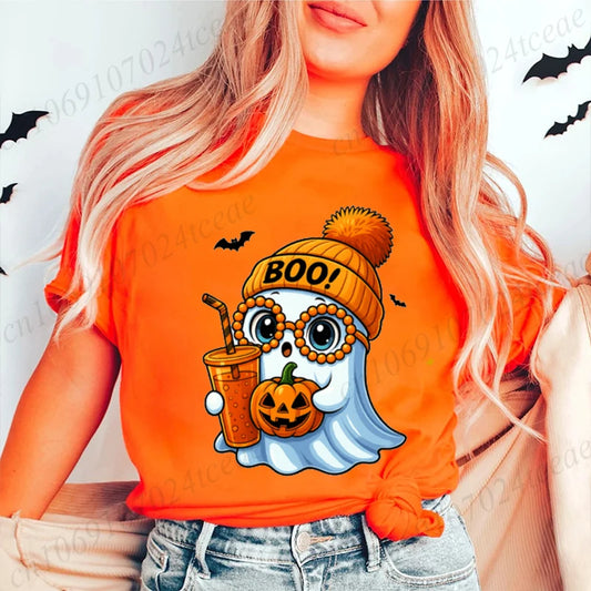 Halloween Horror Ghost Tee Women Clothing Y2K Designer T Shirt Female Cute Ghost Halloween Funny Streetwear Anime Tee Clothes