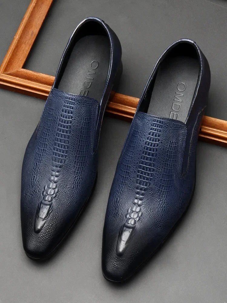 Men's Handmade Crocodile Pattern Oxford Shoes – Black & Blue Formal Loafers