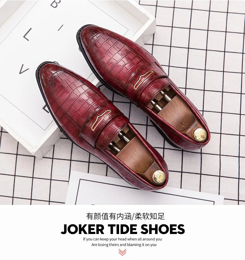 Men's Italian Classic Loafers – Red & Blue Leather Wedding Dress Shoes