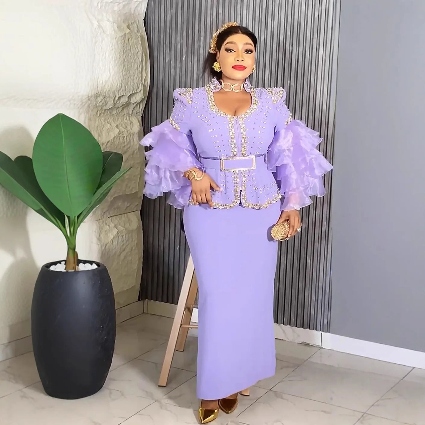 African Dresses for Woman Luxury Plus Size Fashion Ruffle Sleeve Wedding Party Long Dress Evening Gown Ladies Clothing New 2025