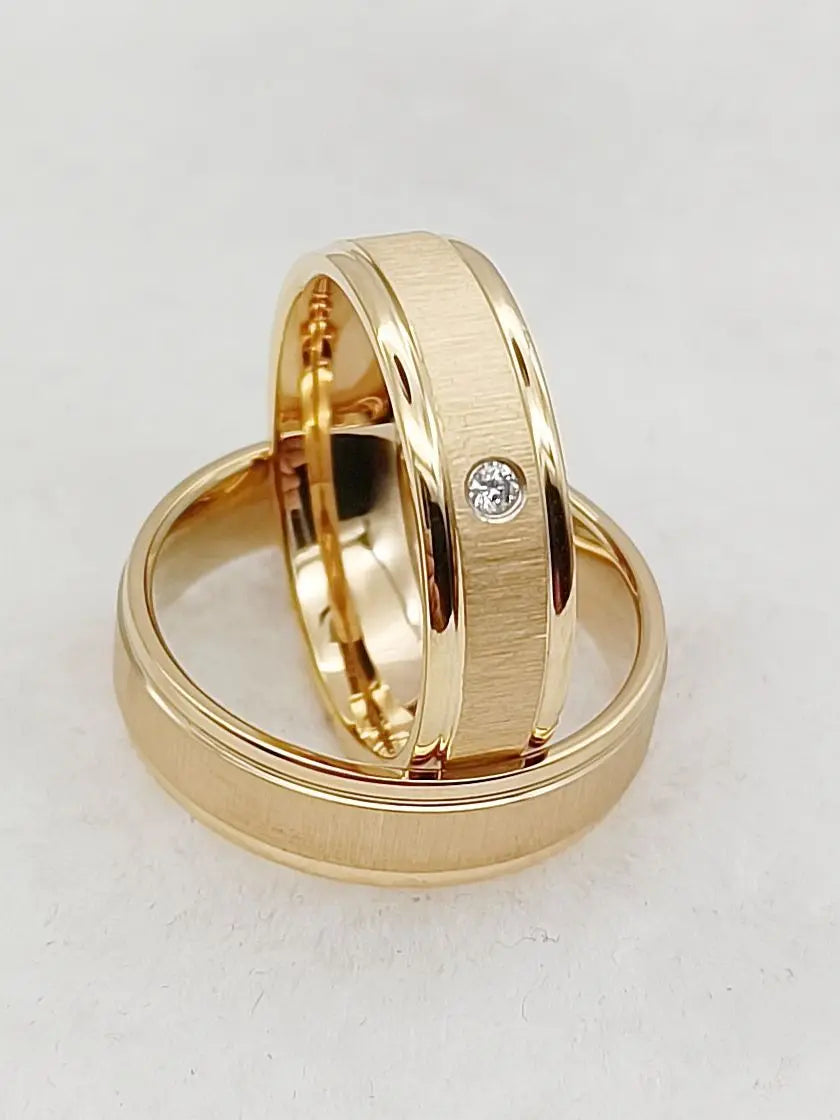 Wedding Rings Sets for Men and Women Handmade Unique Designer Matte 24k Gold Plated Titanium Jewelry Lover's Couples Ring