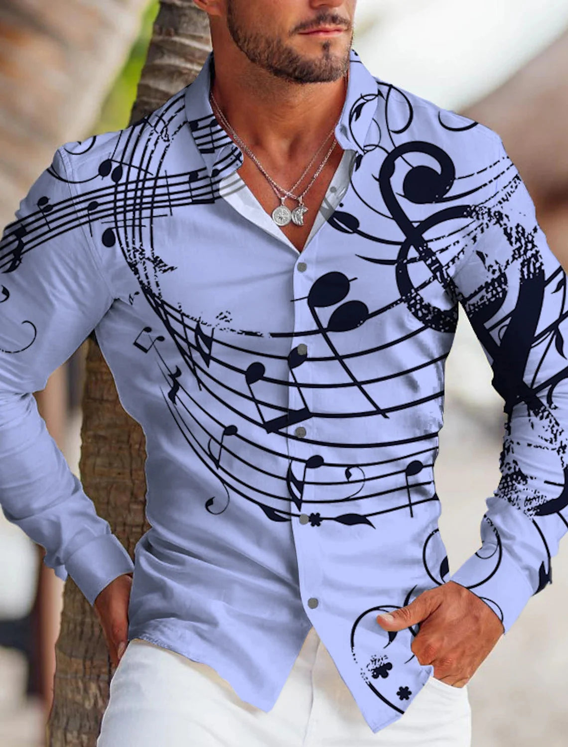 High-End New Men's Shirt Fashion 3D Printed Long Sleeve Shirt Musical Lapel Button Up Men's Cardigan Shirt S-6XL