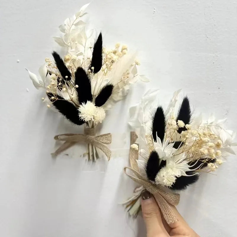 6pcs Mini Dried Flower Bouquet Bohemian Wedding Pampas Rabbit Tail Grass Bridesmaid Flowers Wedding Party Decoration Home Decor
