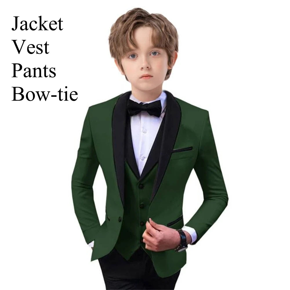 Slim Fit Boy's Suit Set 3 Pieces Tuxedo For Formal Occasion Blazer Vest And Pants Kids Outfit For Wedding Prom School Activities