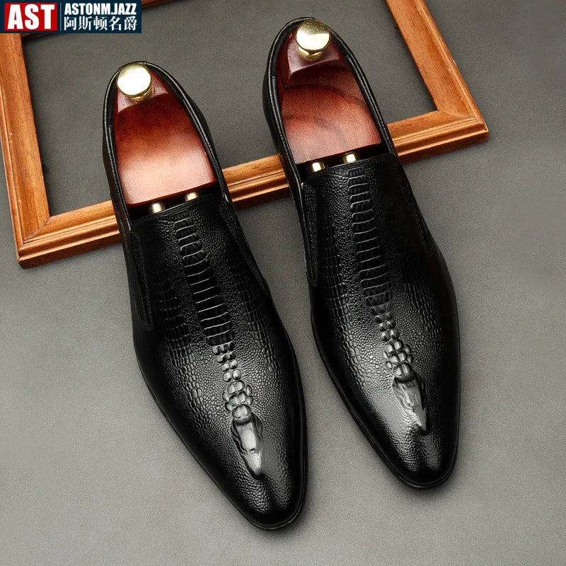 Men's Handmade Crocodile Pattern Oxford Shoes – Black & Blue Formal Loafers