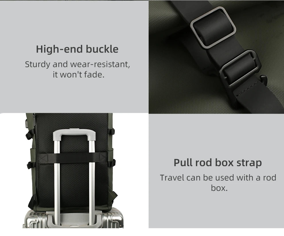 HK Expandable Waterproof Travel Backpack for Men Roll-Top Large Capacity 15.6 Inch Laptop Backpack with USB Hiking Camping Pack