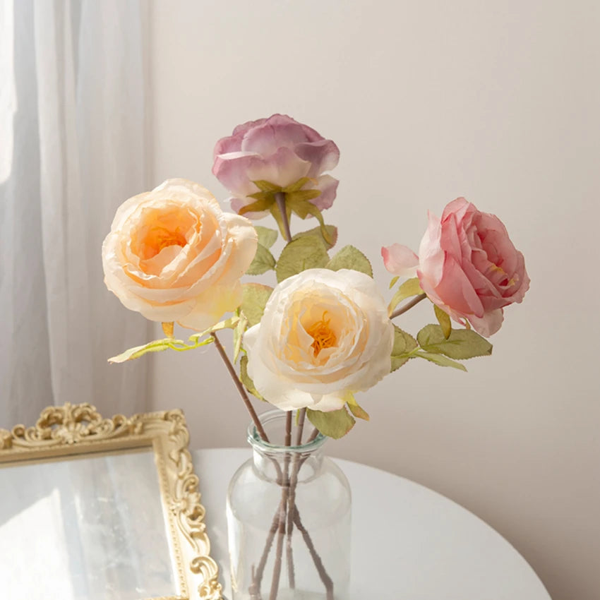 Artificialflower Caramel Rose High Quality Garden Courtyard Wedding Bride Bouquet Wreath Home Table Vase Festival Diy Gift Decor
