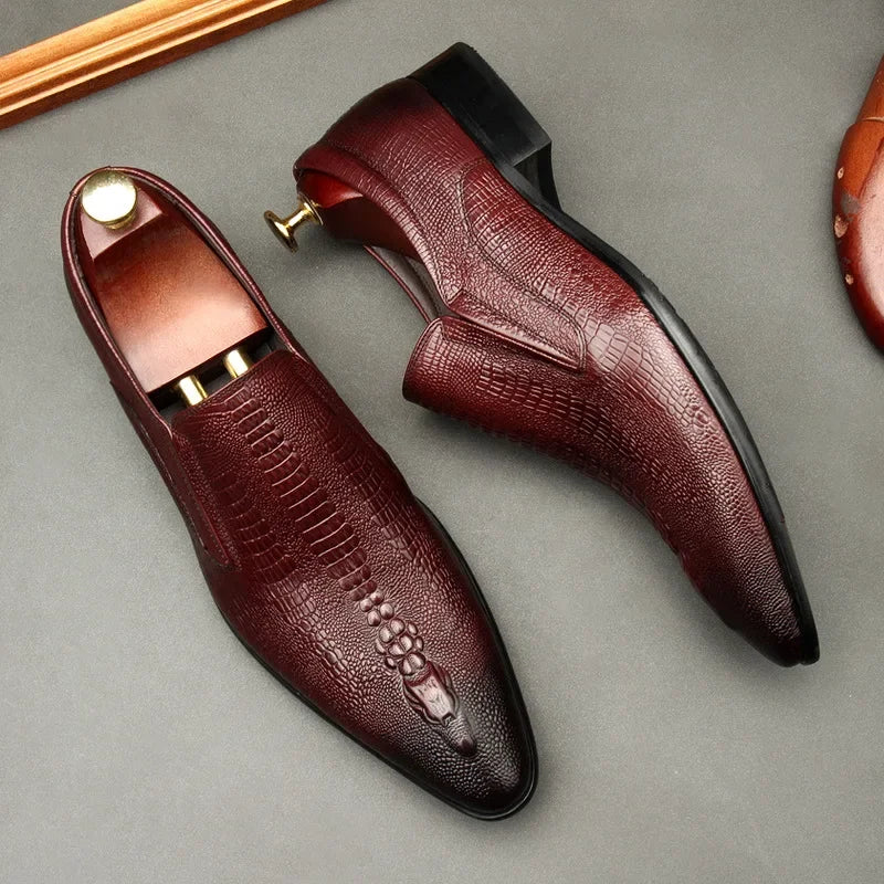Men's Handmade Crocodile Pattern Oxford Shoes – Black & Blue Formal Loafers
