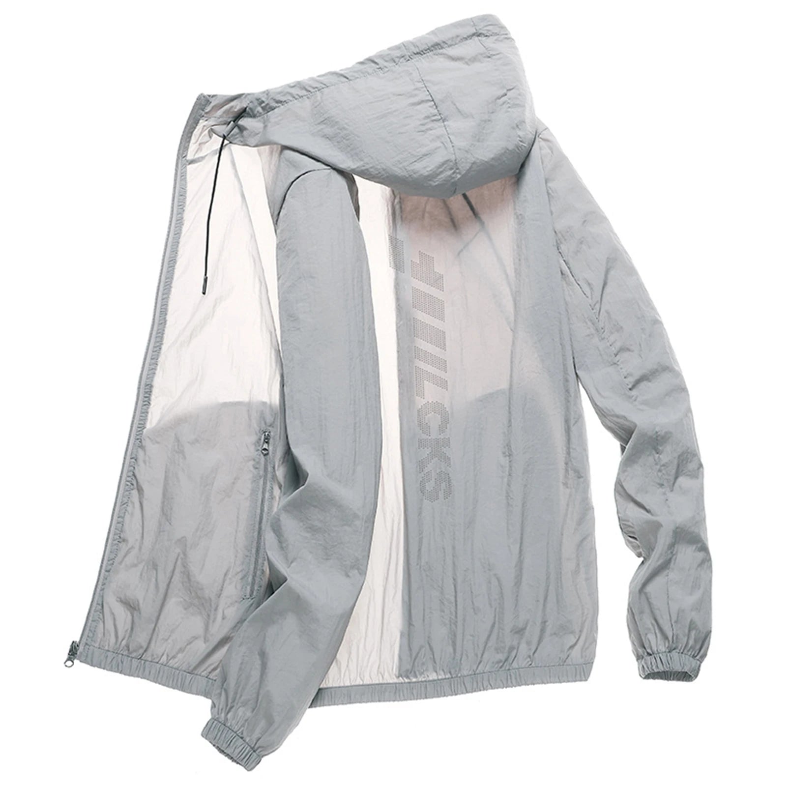 Men Summer Sunscreen Coat Hooded Thin Anti-UV Zipper Closure Solid Color Sunshade Long Sleeves Plus Size Fishing Men Summer Jack