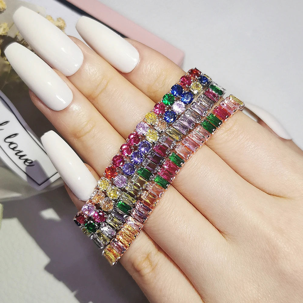 2024 New Arrival Colorful  Rose Gold Silver Color Tennis Bracelet Adjustable for Women Party Gift Jewelry Wholesale S7193