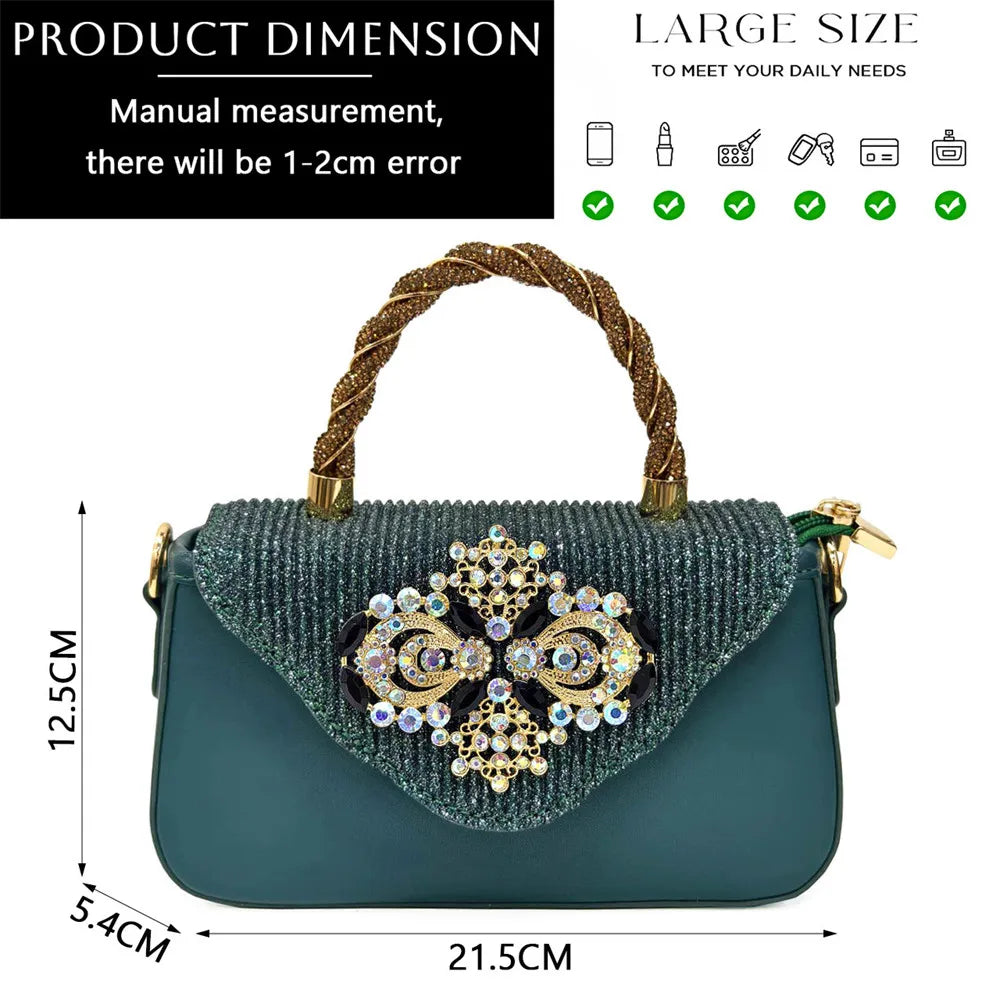 Italian 2024 Fashion Design Diamond Chain Full Diamond Bag And Pointed High Heels Noble And Generous Decoration Full Diamond