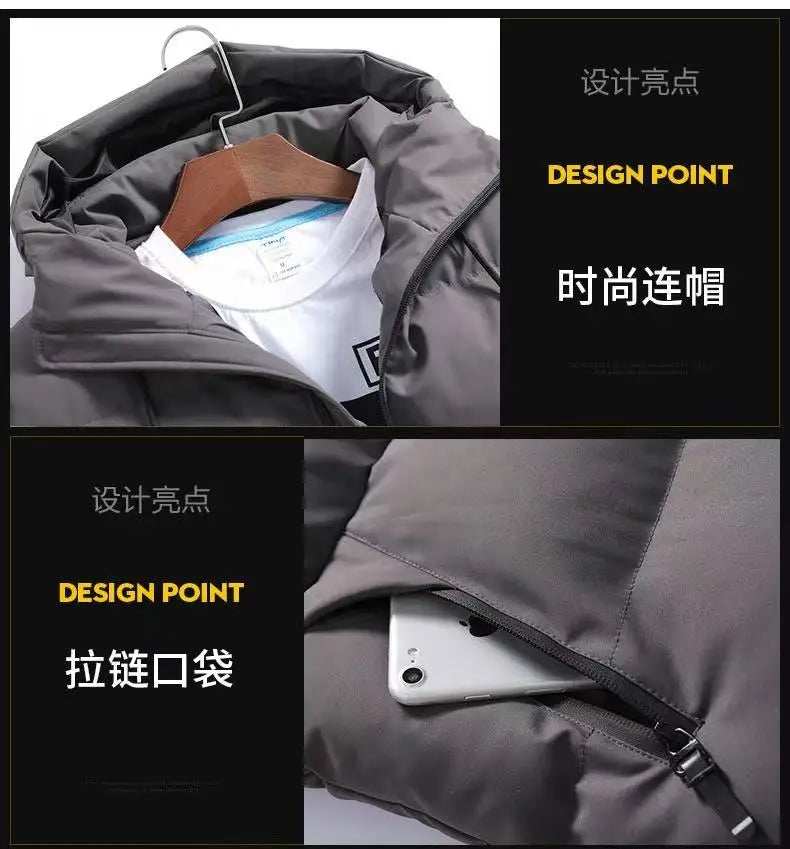 Men's Winter Hooded Jacket Warm Windproof Casual Coat plus Size Cotton Padded Outerwear 6XL Loose-fit Cropped Parka for Outdoor
