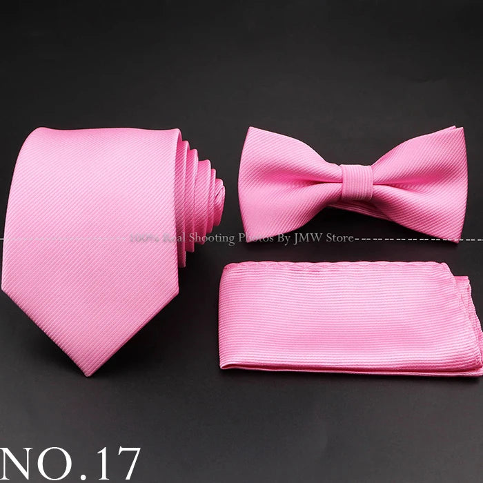 Hot Sale Red Blue Tie Set Polyester Slim Striped Necktie Bowtie Cufflink Brooch For Groom Suit Wedding Cravat Shirt Accessory