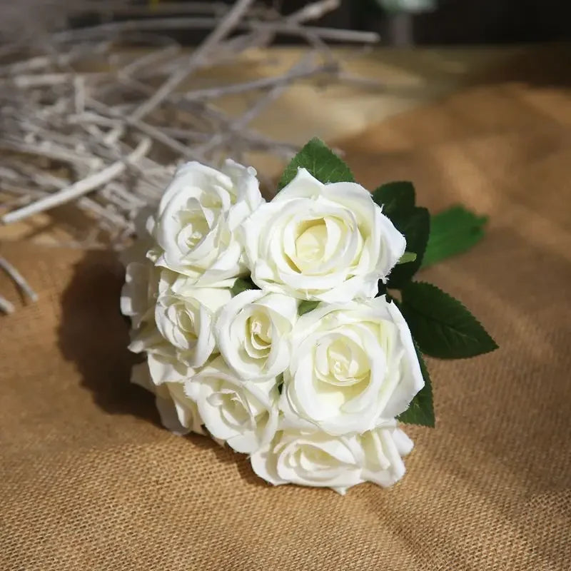 9 Head Artificial Bouquet Rose Bouquet Wedding Decor Artificial Flower Home Decoration Accessories Silk Flowers
