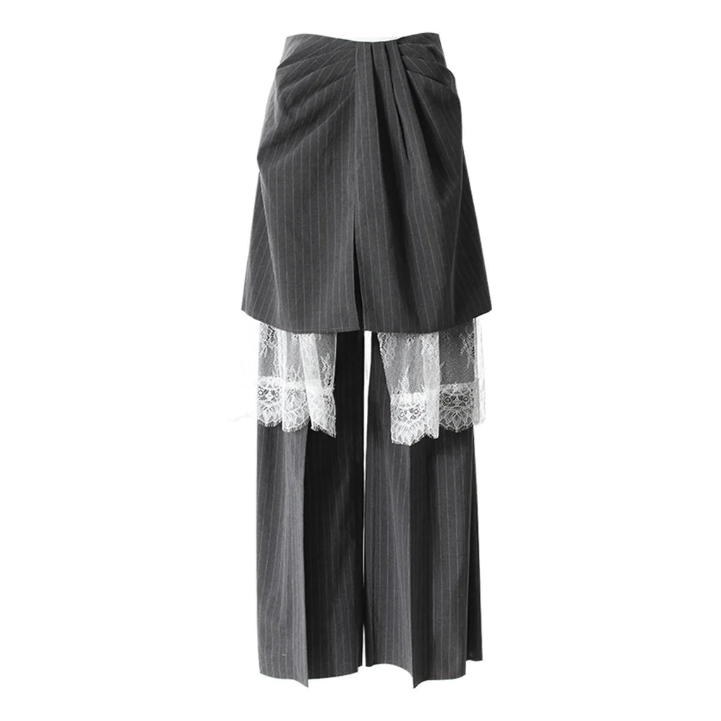 ZMEENNA Gray Stripe Patchwork Skirt Gauze Pants 2 Piece Sets For Women 2025 Spring Fashion Female New Elegant Pants ZM616