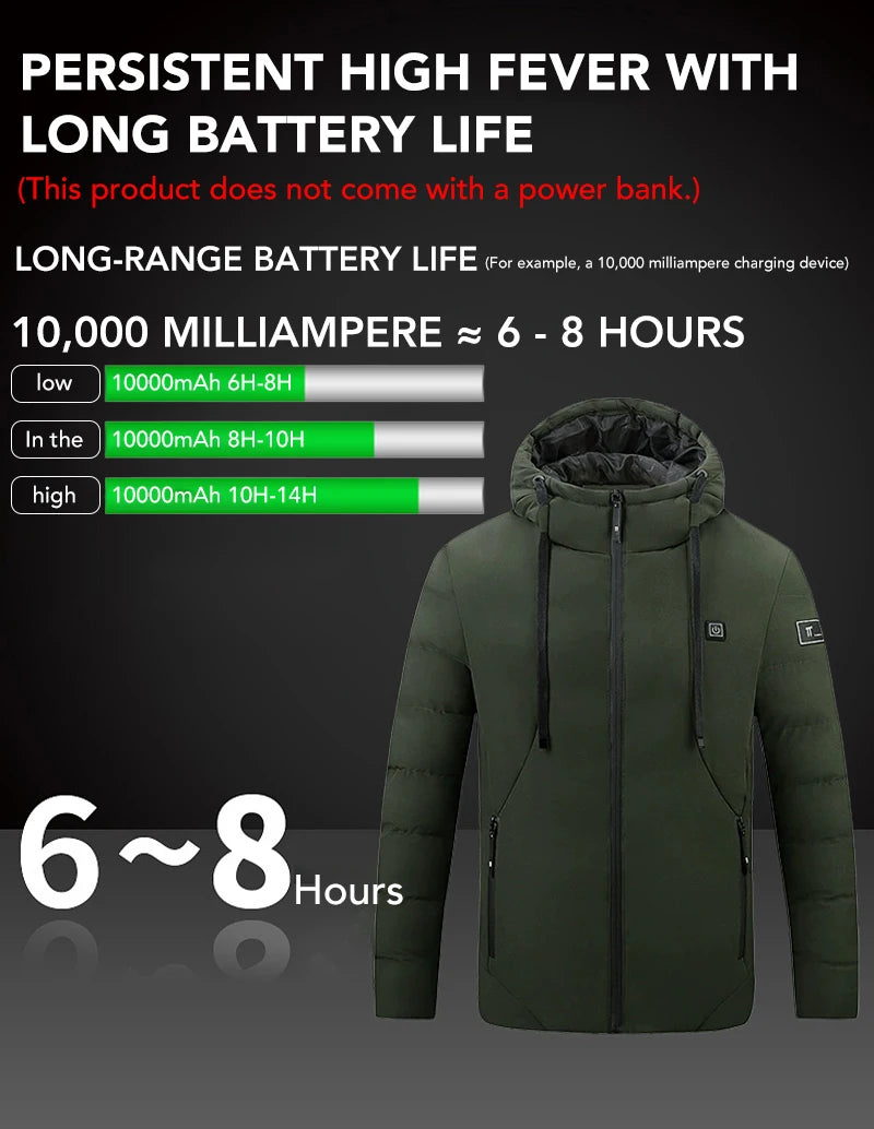 4 Areas Heated Jackets for Men Outdoor Sports Smart USB Charging Heating Outerwear Winter Electric Thermal Warm Cotton Jacket