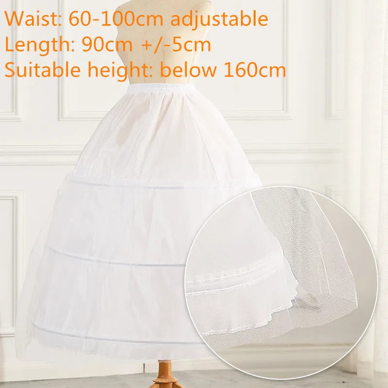 High Quality White 3 Hoops A- Line Petticoat Crinoline Slip Underskirt For Ball Gown Wedding Dress