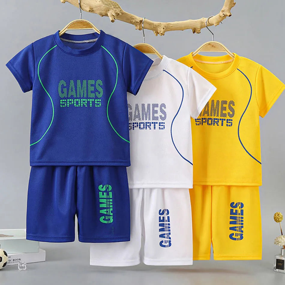 Summer Children Clothing Sports Sets Boys Girls Unisex Short Sleeve and Shorts Two Piece Suit Teenager Casual Outfits Tracksuits