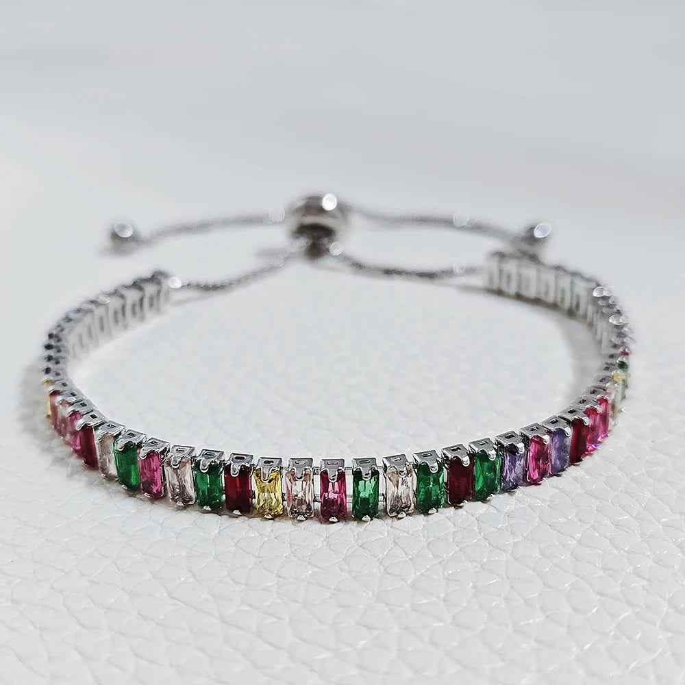 2024 New Arrival Colorful  Rose Gold Silver Color Tennis Bracelet Adjustable for Women Party Gift Jewelry Wholesale S7193