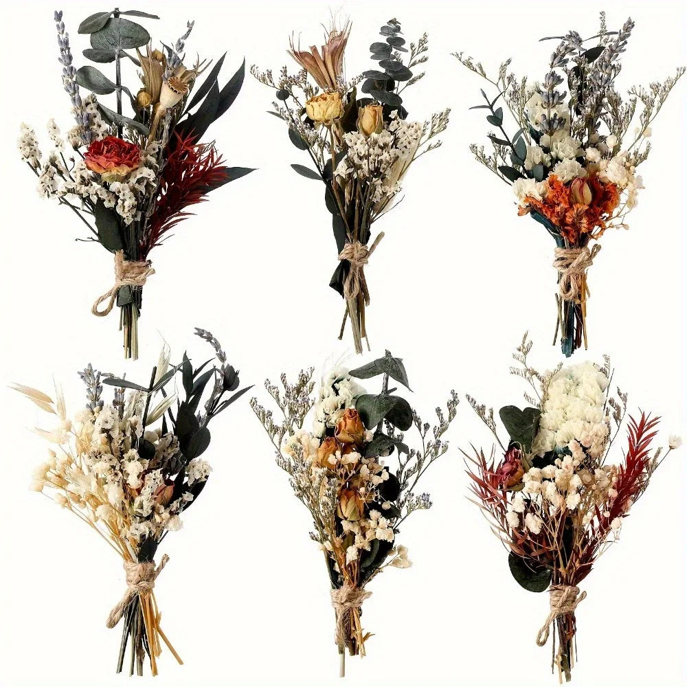6pcs Mini Dried Flower Bouquet Bohemian Wedding Pampas Rabbit Tail Grass Bridesmaid Flowers Wedding Party Decoration Home Decor