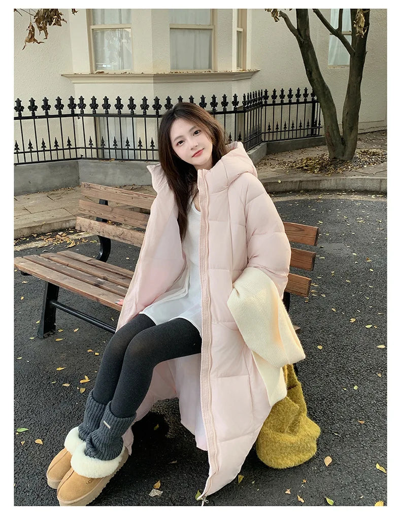 Long Coats Parkas Women Loose Zipper Hooded Jacket Thick Warm Casual Full Sleeve Elegant Spliced Jackets Autumn Winter