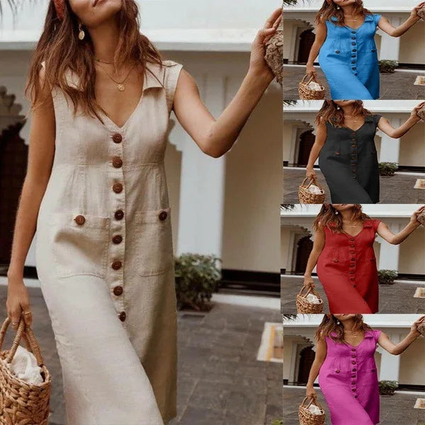 Summer Casual Loose Dress For Women Holiday Beach Party Sundress Elegant Sleeveless Dresses Womens Clothing New Robe Female