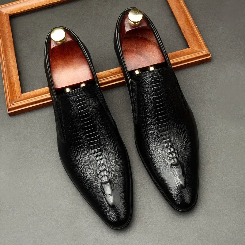 Men's Handmade Crocodile Pattern Oxford Shoes – Black & Blue Formal Loafers