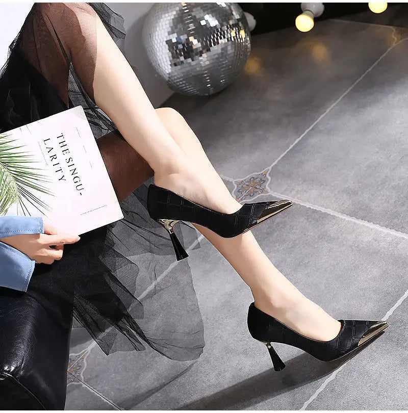 2025 New Woman Pink Pumps Luxury Designer Metal Pointed Stiletto Shallow Mouth Single Shoes High Heels Women Green Party Shoes