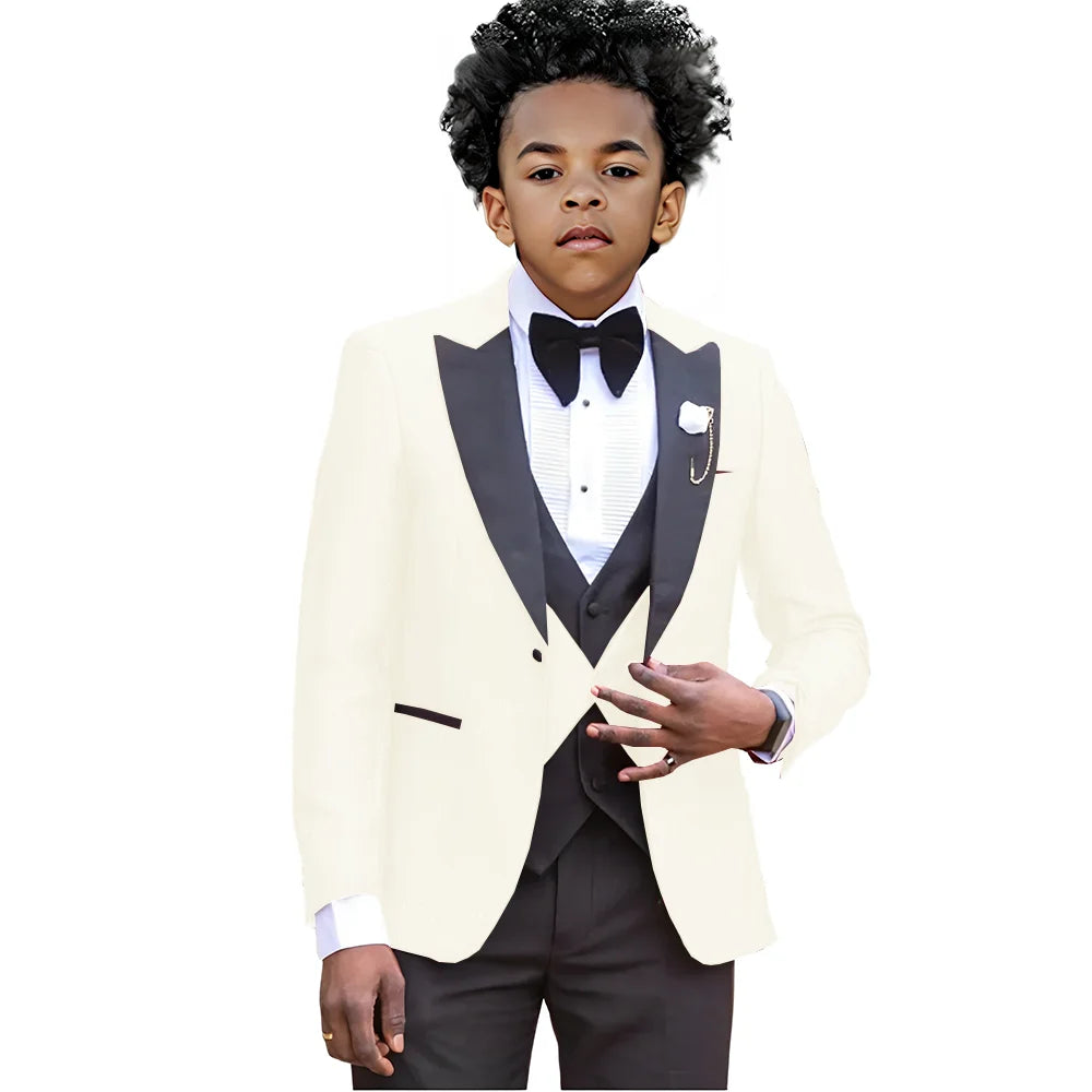 Boy Suits For Wedding Luxury Tuxedos 3 Pieces Slim Fit Boy Wear Party Prom Blazer Vest With Pants Custom Made