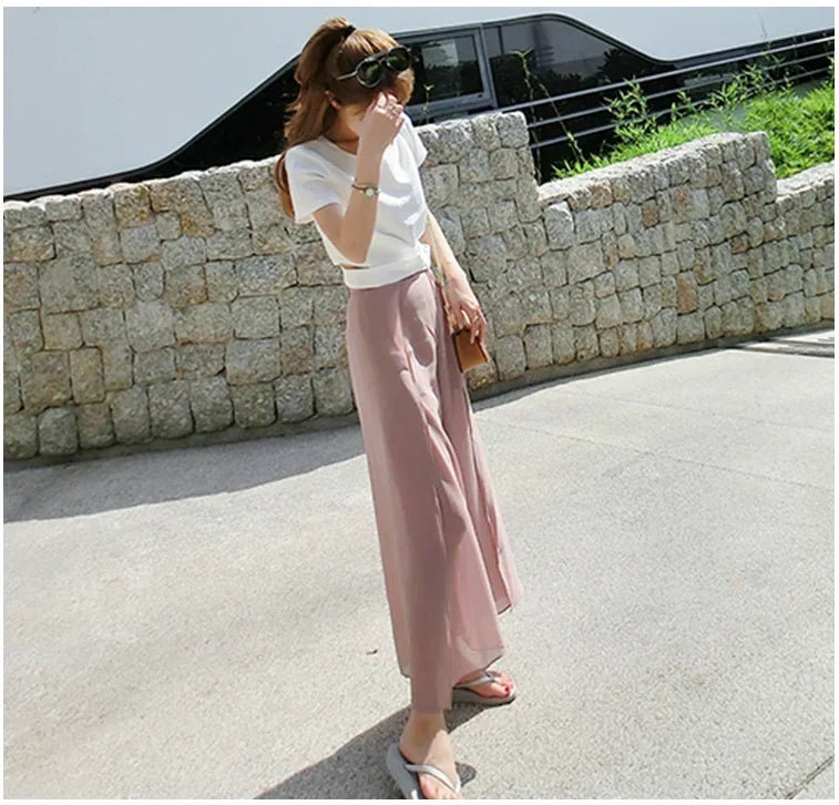 2024 Side Split Shorts Skirt Women's Summer Sweet Slim Chiffon Capris Skirts Female Korean Style Split Tulle Skirt Pants