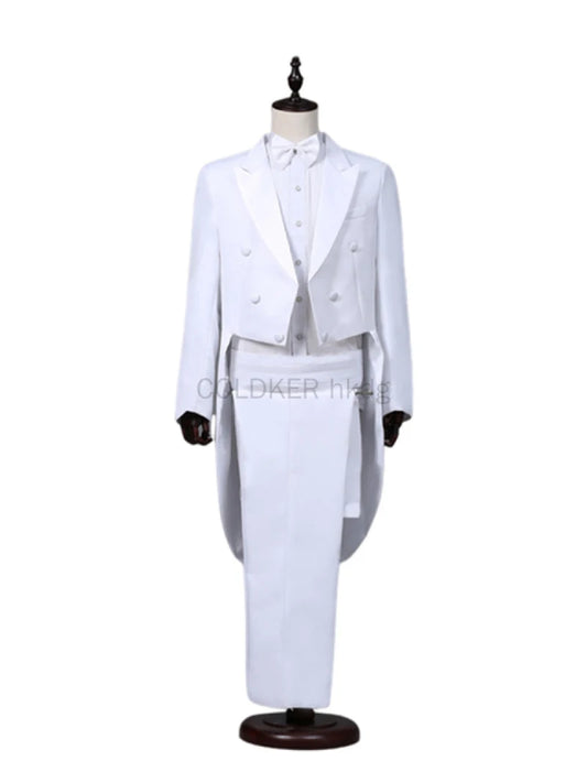 Men's Tuxedo Costume Vintage Formal Tailcoat Slim Fit Peak Lapel Suit Tux Pants Tail Coat Singer Magician Stage Jacket Outfits