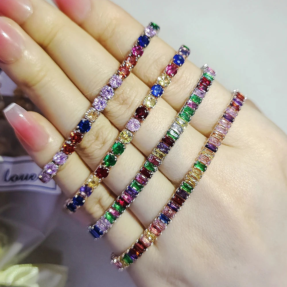 2024 New Arrival Colorful  Rose Gold Silver Color Tennis Bracelet Adjustable for Women Party Gift Jewelry Wholesale S7193