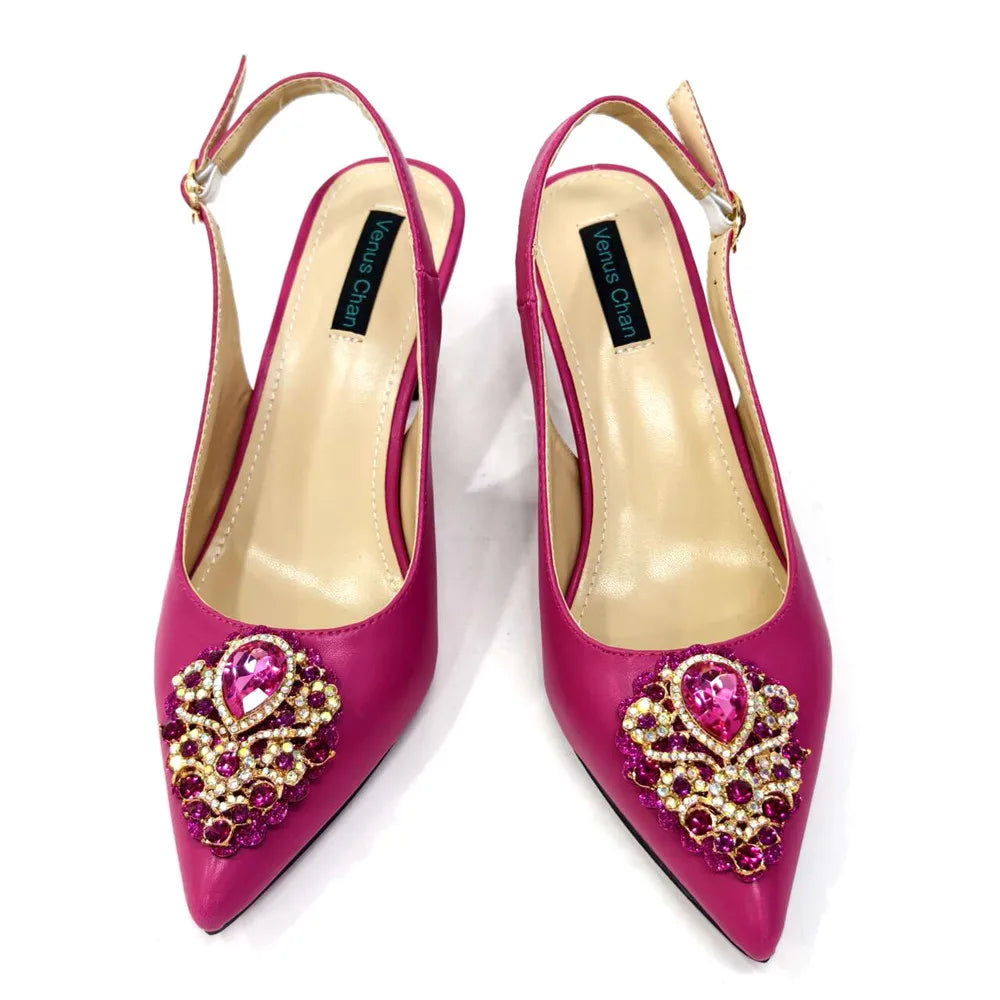 Italian 2024 Fashion Design Diamond Chain Full Diamond Bag And Pointed High Heels Noble And Generous Decoration Full Diamond