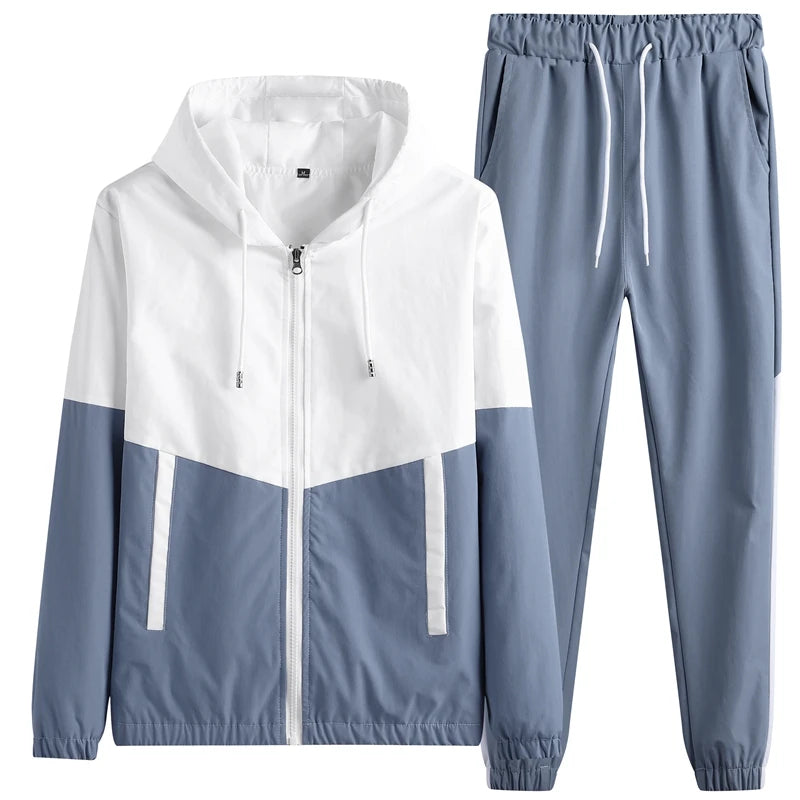 Hip Hop Military Men Tracksuit Hooded Jacket+Harem Pant Patchwork 2PC Set For Men Fashion 2023 New Mens Sportswear Suits