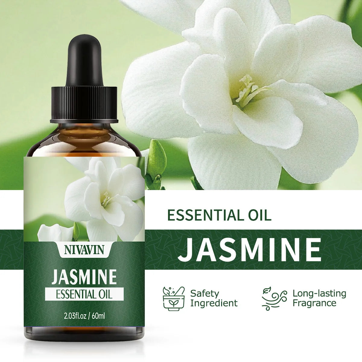 NIVAVIN 30ml/60ml Jasmine Plant Extract Facial Skincare Essential Oil, Rich and Long-lasting Fragrance, Body Care Moisturizing