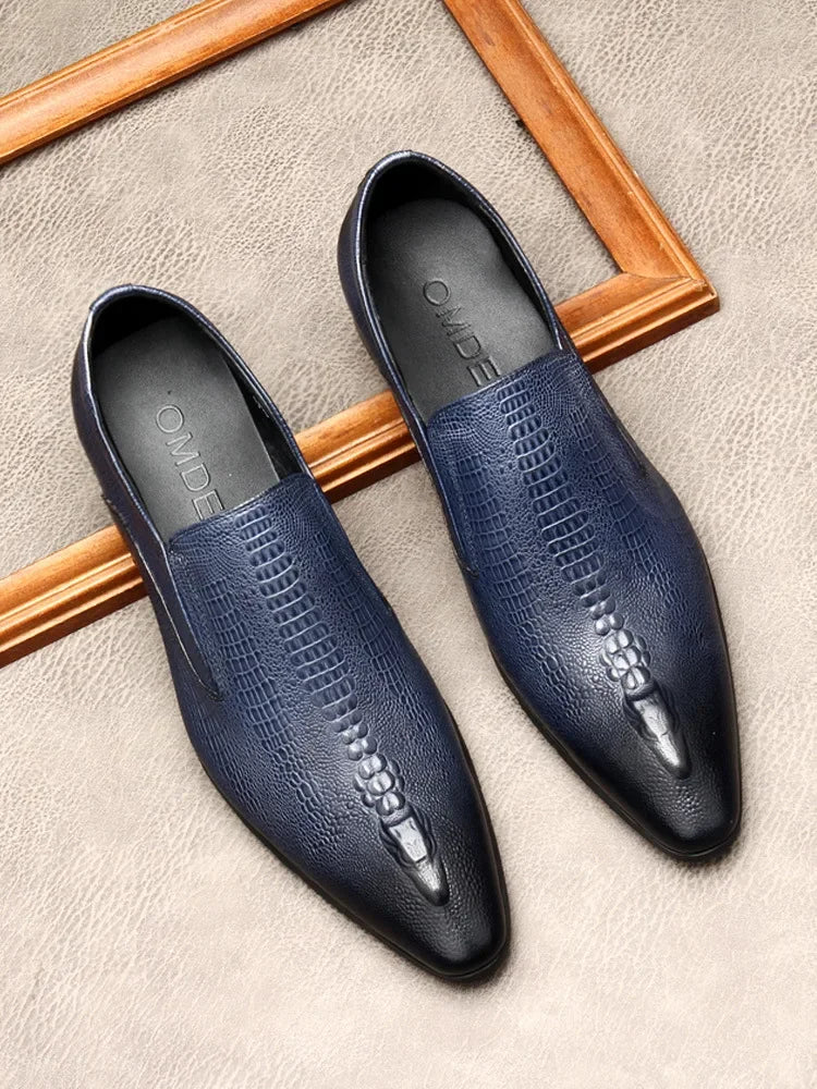 Men's Handmade Crocodile Pattern Oxford Shoes – Black & Blue Formal Loafers