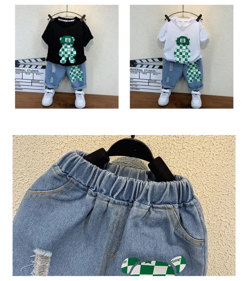 New Selling Summer Baby Boys Clothing Sets Tops bear T-shirt +Short Pants 2 Pieces Set Kids Boys Age 2 3 4 5 6 7 8 9 10 Years