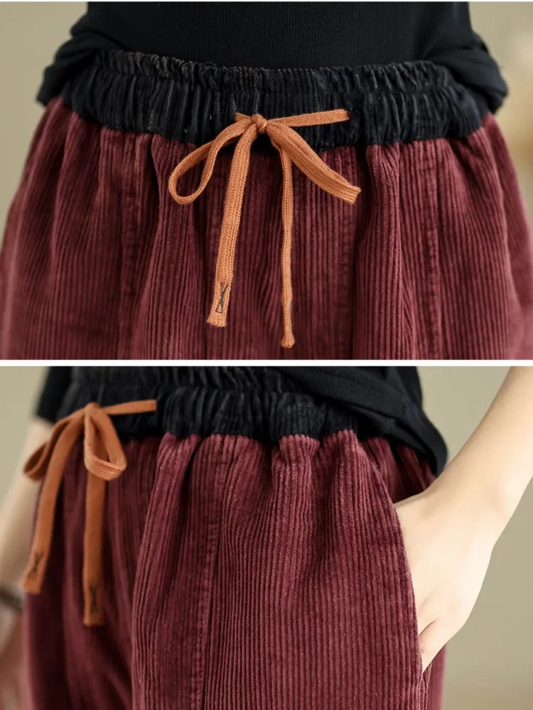 Oversized Corduroy Autumn Winter Elastic High Waist Harem Pant Women Casual Modis Ladies Trousers Pleated Loose Woman Harem Pant
