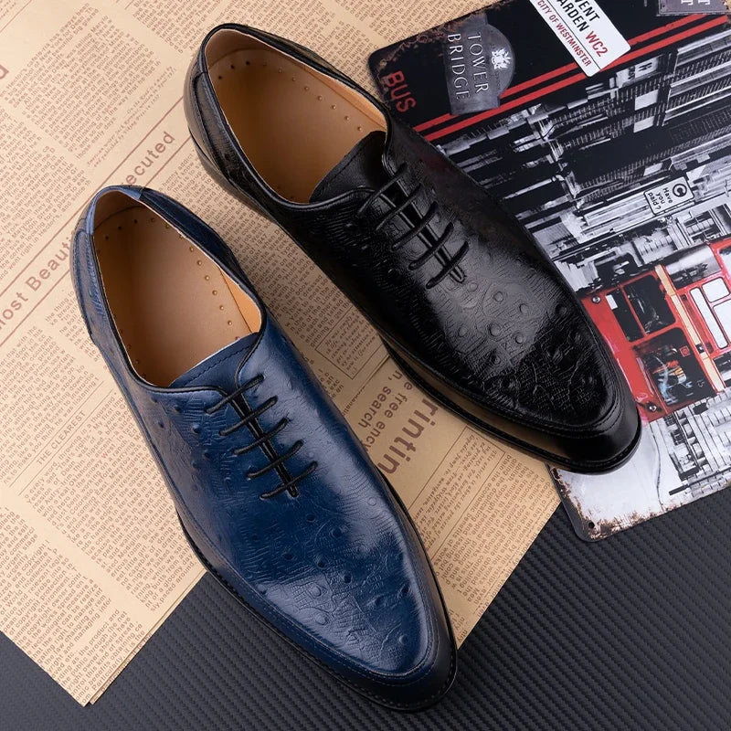 Men's Wedding Leather Shoes Handmade Classic Designer Formal Dress Leather Shoes Luxury Printing Pointed Toe Shoes Black Blue