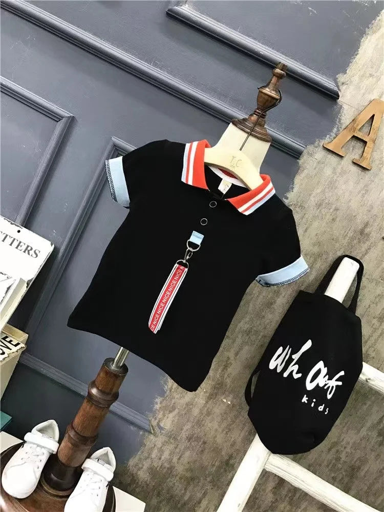 Boys' Summer 2024 New Set Summer Children's Clothing Children's Clothing Boys' Black T-shirt+Shorts Kids Outfits